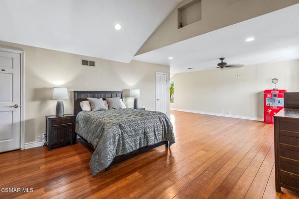 Bedroom, Interior, Recessed Lighting, Wood Texture Flooring
