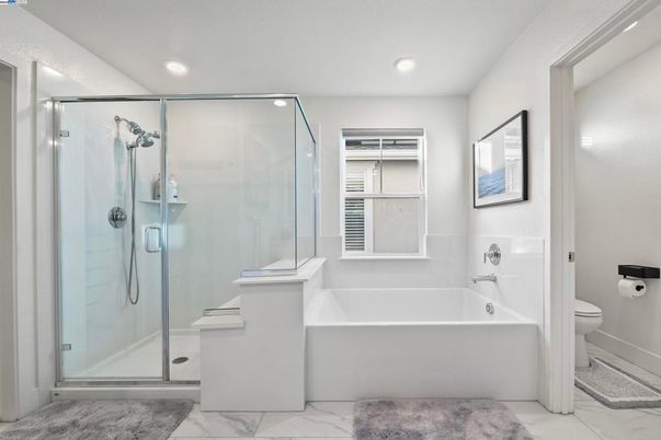 Bathroom, Glass Shower, Interior, Marble, Recessed Lighting