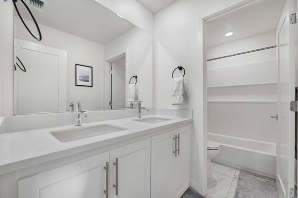 Bathroom, Dual Sink Vanities, Interior, Marble, Recessed Lighting