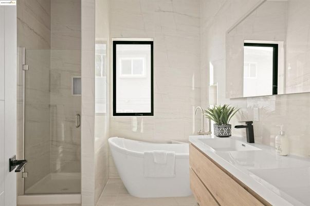 Bathroom, Free Standing Baths, Glass Shower, Interior, Marble Walls