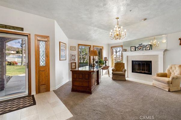 Chandelier, Fireplace, Interior