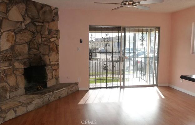 Empty room, Fireplace, Interior, Stone Walls, Wood Texture Flooring
