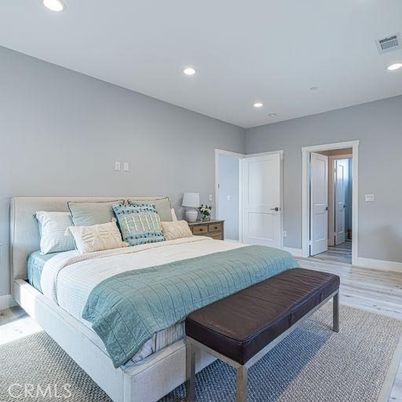 Bedroom, Interior, Recessed Lighting, Wood Texture Flooring