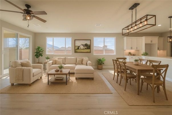 Dining room, Interior, Kitchen, Living room, Pendant Lights, Recessed Lighting, Wood Texture Flooring