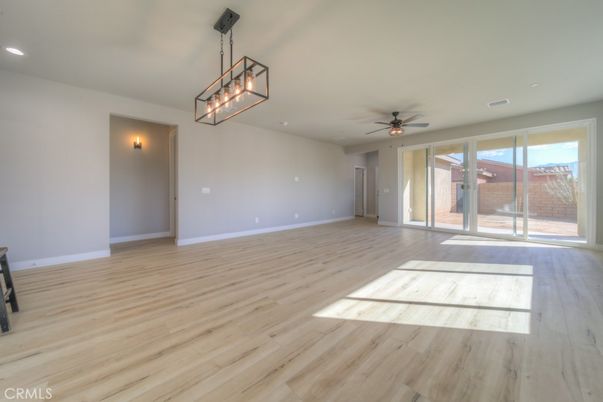 Empty room, Interior, Pendant Lights, Recessed Lighting, Wood Texture Flooring