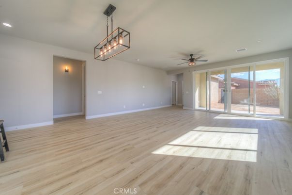 Empty room, Interior, Pendant Lights, Recessed Lighting, Wood Texture Flooring