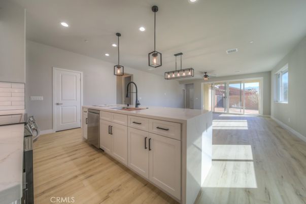 Interior, Kitchen, Pendant Lights, Recessed Lighting, Wood Texture Flooring