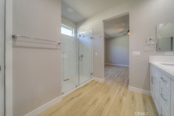 Bathroom, Glass Shower, Interior, Wood Texture Flooring
