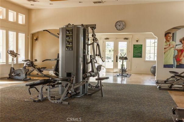 Fitness Equipment, Gym, Interior, Recessed Lighting, Wood Texture Flooring
