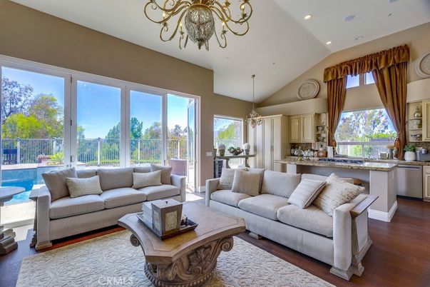 Chandelier, Interior, Kitchen, Living room, Recessed Lighting, Wood Texture Flooring