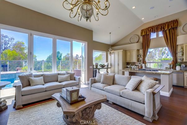 Chandelier, Interior, Kitchen, Living room, Recessed Lighting, Wood Texture Flooring