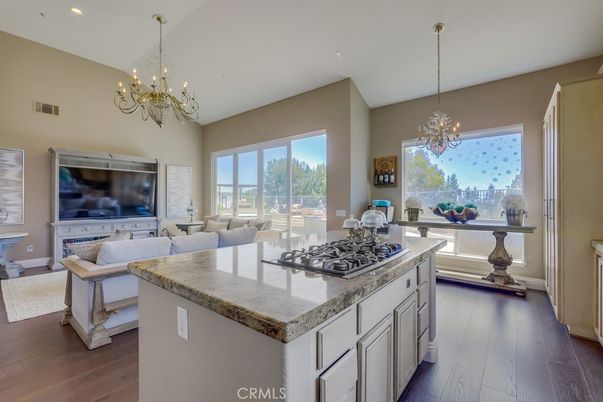 Chandelier, Interior, Kitchen, Living room, Recessed Lighting, Wood Texture Flooring