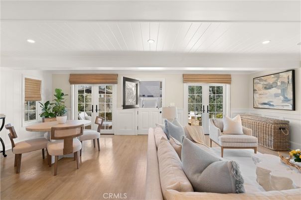 Dining room, Interior, Living room, Recessed Lighting, Wood Texture Flooring