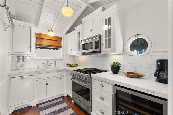 Interior, Kitchen, Pendant Lights, Stainless Steel Appliances, Wood Texture Flooring