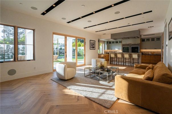 Interior, Kitchen, Living room, Recessed Lighting, Stainless Steel Appliances, Wood Texture Flooring