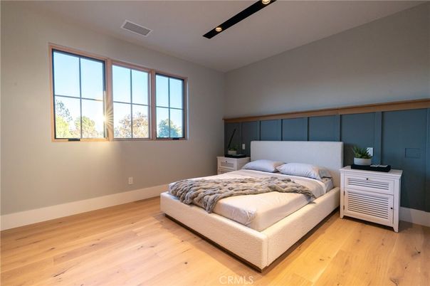 Bedroom, Interior, Recessed Lighting, Wood Texture Flooring