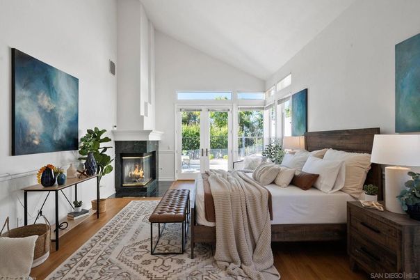 Bedroom, Fireplace, Interior, Wood Texture Flooring
