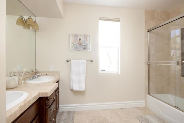 Bathroom, Dual Sink Vanities, Glass Shower, Interior, Tile Countertops