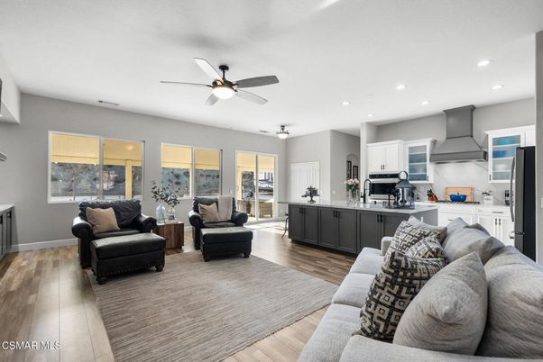 Interior, Kitchen, Living room, Recessed Lighting, Stainless Steel Appliances, Wood Texture Flooring