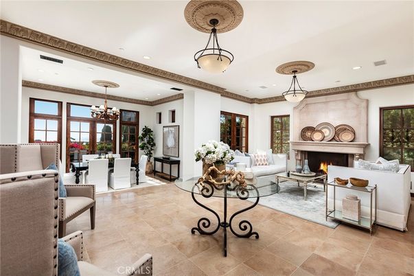 Dining room, Fireplace, Interior, Living room, Pendant Lights, Recessed Lighting