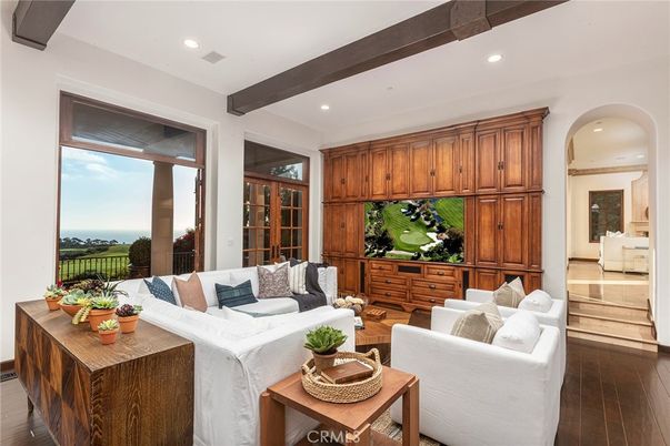 Interior, Living room, Recessed Lighting, Water, Wooden Beams, Wood Texture Flooring