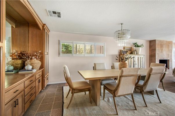 Chandelier, Dining room, Fireplace, Interior