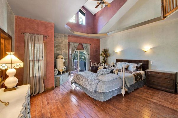 Bedroom, Interior, Stone Walls, Wood Texture Flooring