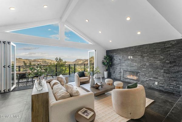 Fireplace, Interior, Living room, Recessed Lighting, Stone Walls