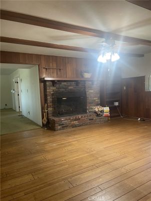 Empty room, Fireplace, Interior, Wood Texture Flooring, Wooden Walls