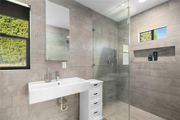 Bathroom, Glass Shower, Interior, Recessed Lighting