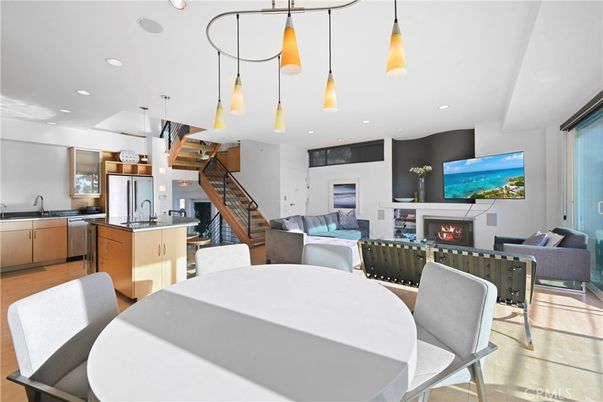 Dining room, Fireplace, Interior, Kitchen, Living room, Pendant Lights, Recessed Lighting