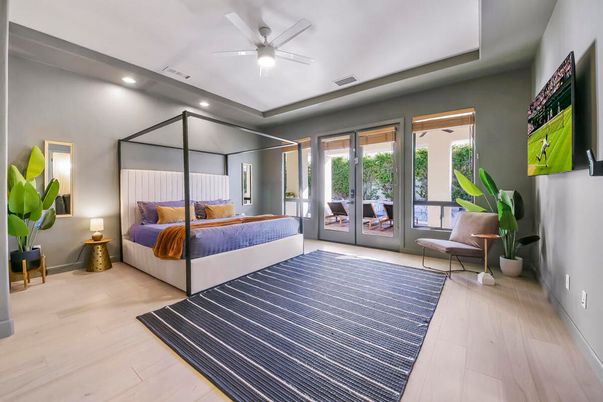 Bedroom, Interior, Recessed Lighting, Wood Texture Flooring