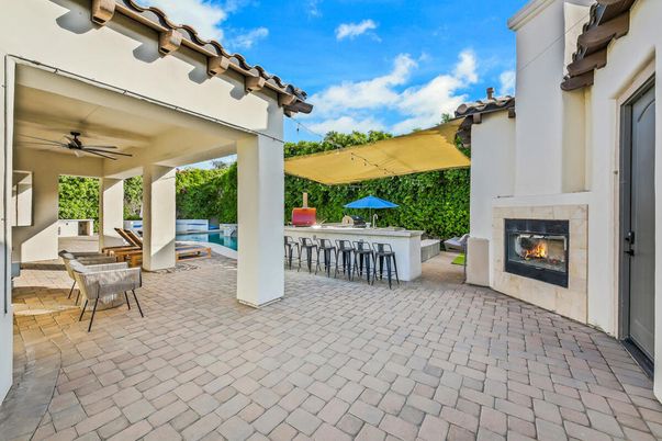Exterior, Fireplace, Pool