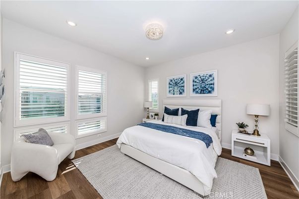 Bedroom, Interior, Recessed Lighting, Wood Texture Flooring