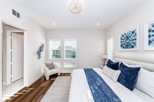 Bedroom, Interior, Recessed Lighting, Wood Texture Flooring