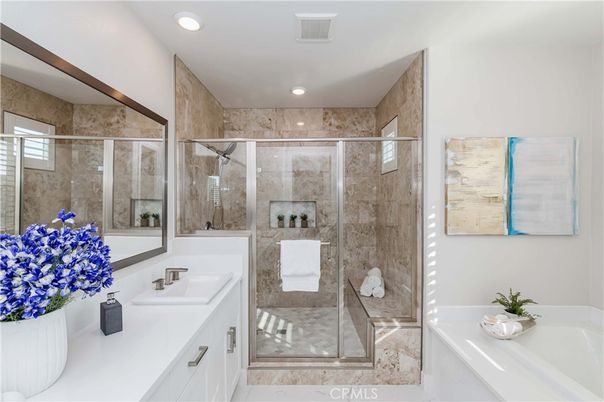 Bathroom, Dual Sink Vanities, Glass Shower, Interior, Recessed Lighting