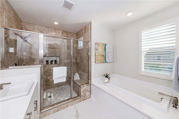 Bathroom, Glass Shower, Interior, Marble, Recessed Lighting