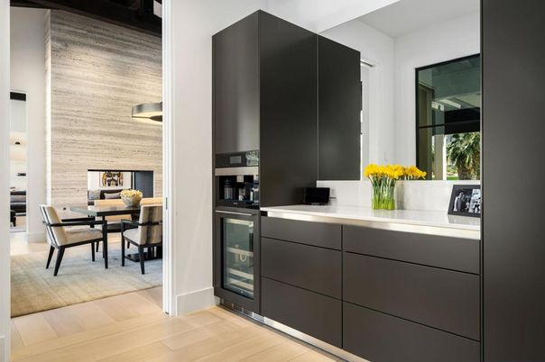Dining room, Fireplace, Interior, Kitchen, Wood Texture Flooring