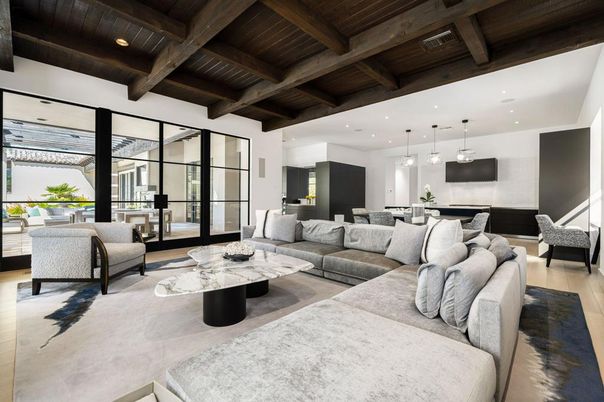 Dining room, Interior, Kitchen, Living room, Pendant Lights, Recessed Lighting, Wooden Beams, Wooden Ceilings, Wood Texture Flooring
