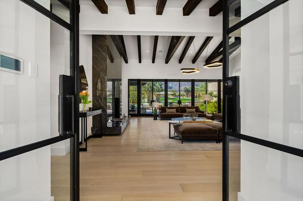 Interior, Living room, Pendant Lights, Wooden Beams, Wood Texture Flooring