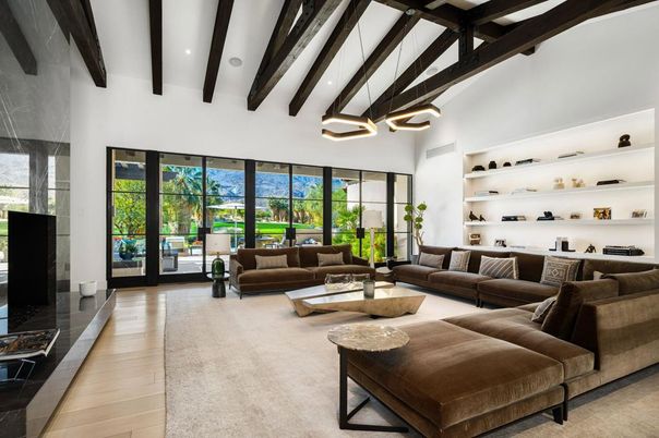 Interior, Living room, Pendant Lights, Recessed Lighting, Wooden Beams, Wood Texture Flooring