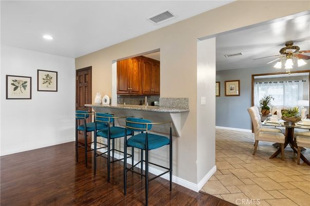 Dining room, Interior, Recessed Lighting, Wood Texture Flooring