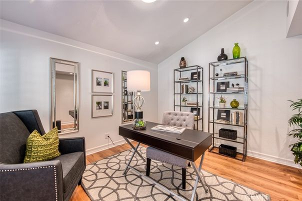 Home Office, Interior, Recessed Lighting, Wood Texture Flooring