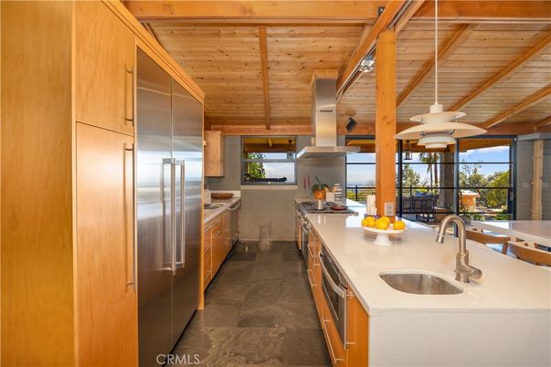 Interior, Kitchen, Pendant Lights, Stainless Steel Appliances, Wooden Beams, Wooden Ceilings