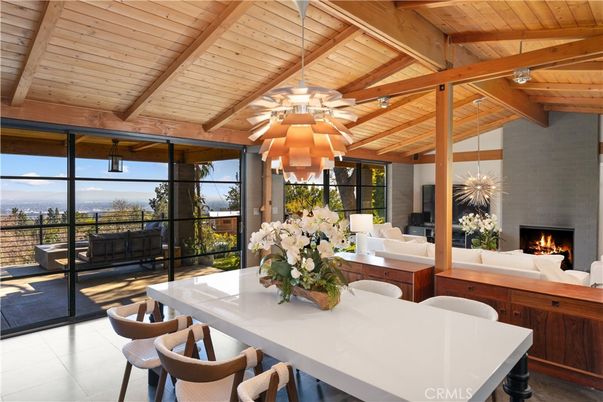 Dining room, Fireplace, Interior, Living room, Pendant Lights, Wooden Beams, Wooden Ceilings