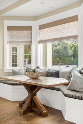 Dining room, Interior, Recessed Lighting, Wood Texture Flooring