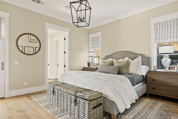 Bedroom, Interior, Pendant Lights, Wood Texture Flooring