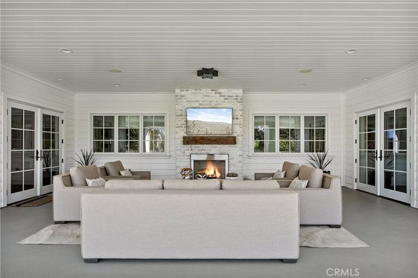 Fireplace, Interior, Living room, Recessed Lighting, Stone Walls
