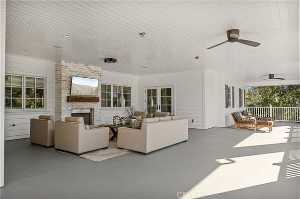 Fireplace, Interior, Living room, Recessed Lighting, Stone Walls