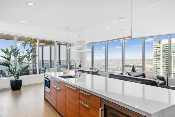 Dining room, Interior, Kitchen, Pendant Lights, Recessed Lighting, Water, Wood Texture Flooring